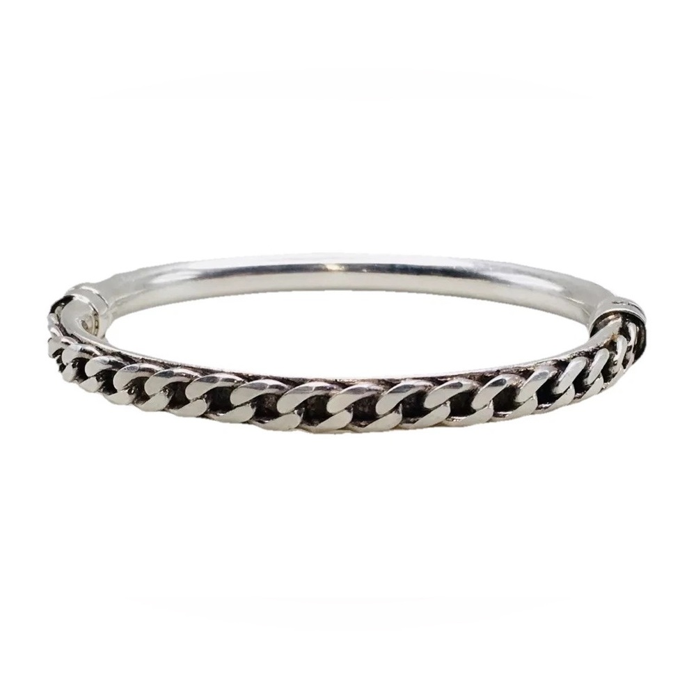 Vintage Sterling Silver Chain Link Hinged Bangle Bracelet 925 Italy 7” 1/4